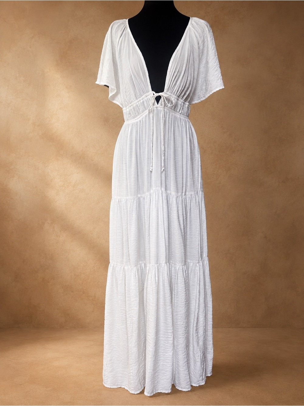 Young Fabulous & Broke White Tiered Maxi Dress with Tie Front